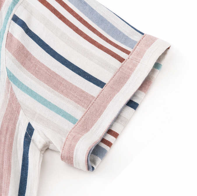 Sunlyn – Striped Short Sleeve Button Down Shirt, Relaxed Summer Blouse for Women