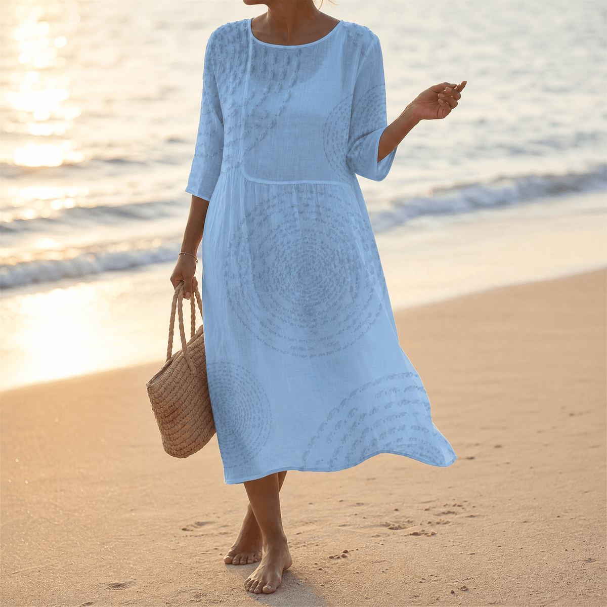 Tessara – Embossed Texture Midi Dress for Women