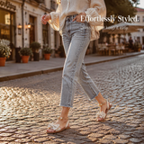 Lunabow – Bow Flat Sandals with Pearl Ankle Cuff