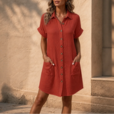 Daywear – Buttoned Short Sleeve Pocket Shirt Dress