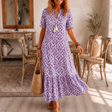 Solara – Ikat Print Boho Maxi Dress with Tassel V-Neck