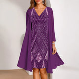 Elyssia – Two-Piece Sequin Dress with Sheer Chiffon Look Jacket
