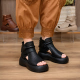 Terracora – Cut Out Platform Sandals with Back Zip, Cognac Espresso Beige
