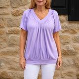 Velora – Pleated V-Neck Tunic Top for Women, Soft Drape Casual Blouse