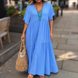 Vellira – Plus Size V-Neck Tiered Midi Dress