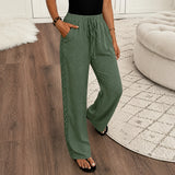 Marella – Wide Leg Boho Pants with Lace-like Side Trim and Drawstring Waist