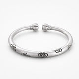 Florelle – Vintage Floral Silver Bangle with Open Cuff