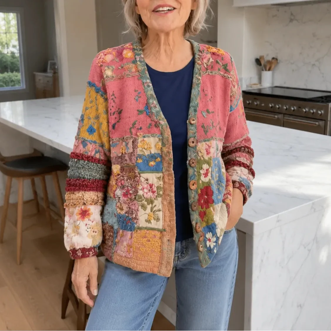 Solenne – Embroidered Look Floral Patchwork Boho Cardigan