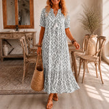 Solara – Ikat Print Boho Maxi Dress with Tassel V-Neck