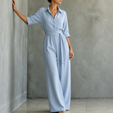 Solene – Belted Wide-Leg Shirt Jumpsuit with Tie Waist