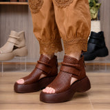 Terracora – Cut Out Platform Sandals with Back Zip, Cognac Espresso Beige
