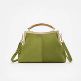 Marelli – Suede-look shell bag with gold tone-frame clasp and crossbody strap