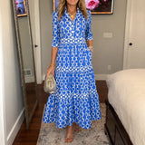 Verella – Chain-Print Tiered Maxi Dress with Pockets & V-Neck