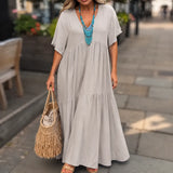 Vellira – Plus Size V-Neck Tiered Midi Dress