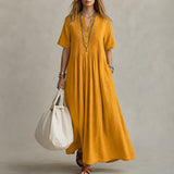 Lunavia – Pleated V-Neck Maxi Dress with Pockets