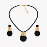 Aurenza – Gold necklace and earring set, textured medallion, flat snake chain