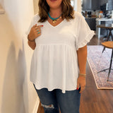 Vivelyn – Flowy V-Neck Babydoll Blouse with Flutter Sleeves