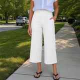 Velessa – High Waisted Wide Leg Cropped Pants with Pockets