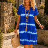 Solavia – Tie Dye Shift Dress V Neck Short Sleeve Summer