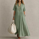 Lunavia – Pleated V-Neck Maxi Dress with Pockets