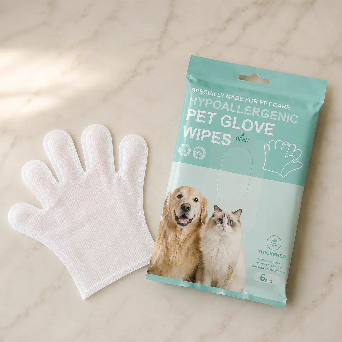 Pawmi – No-Rinse Pet Glove Wipes for Cats & Dogs, 6-Pack