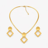 Aurenza – Gold necklace and earring set, textured medallion, flat snake chain