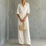 Solene – Belted Wide-Leg Shirt Jumpsuit with Tie Waist