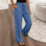 Marella – Wide Leg Boho Pants with Lace-like Side Trim and Drawstring Waist