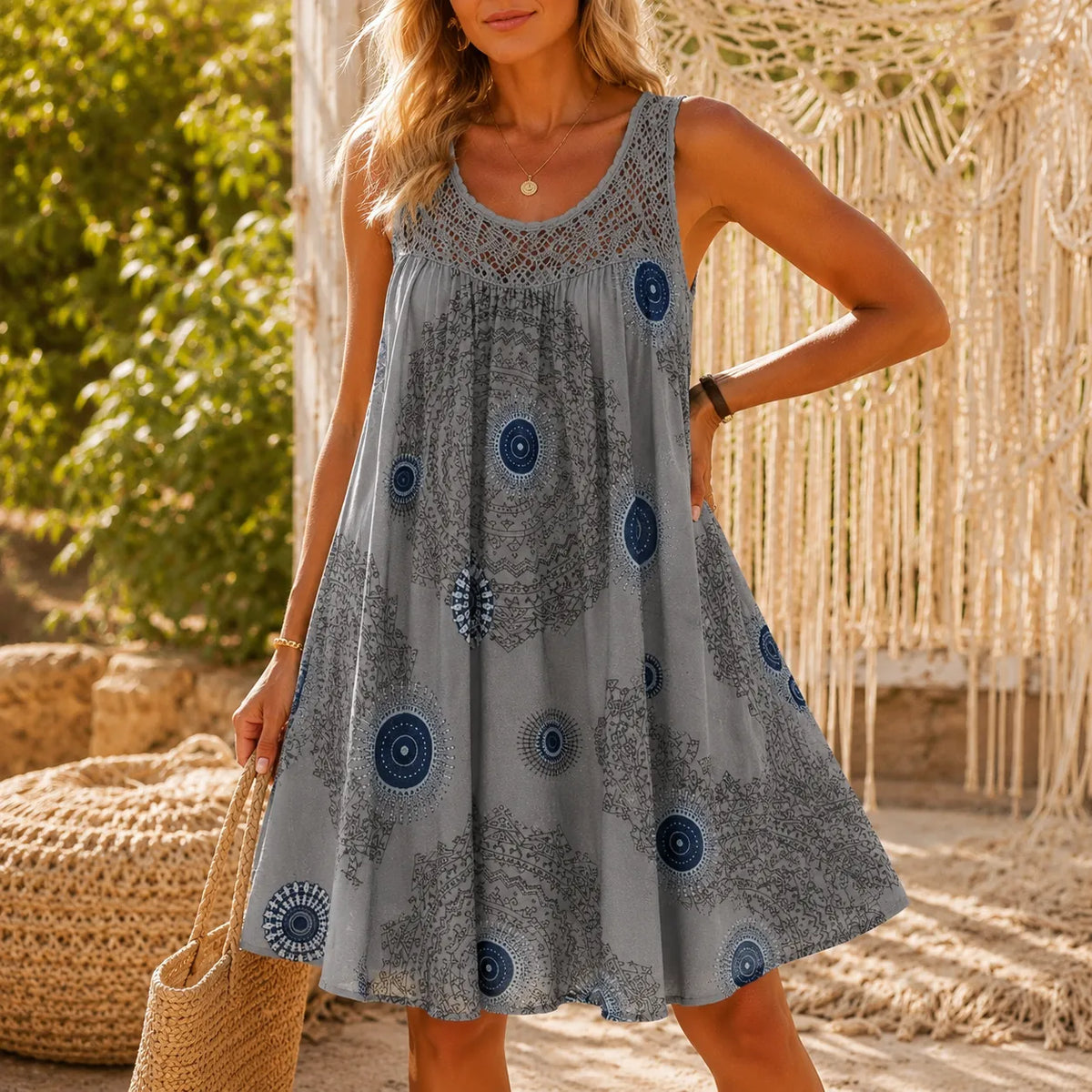 Islora – Sleeveless Lace Look-Yoke Summer Dress