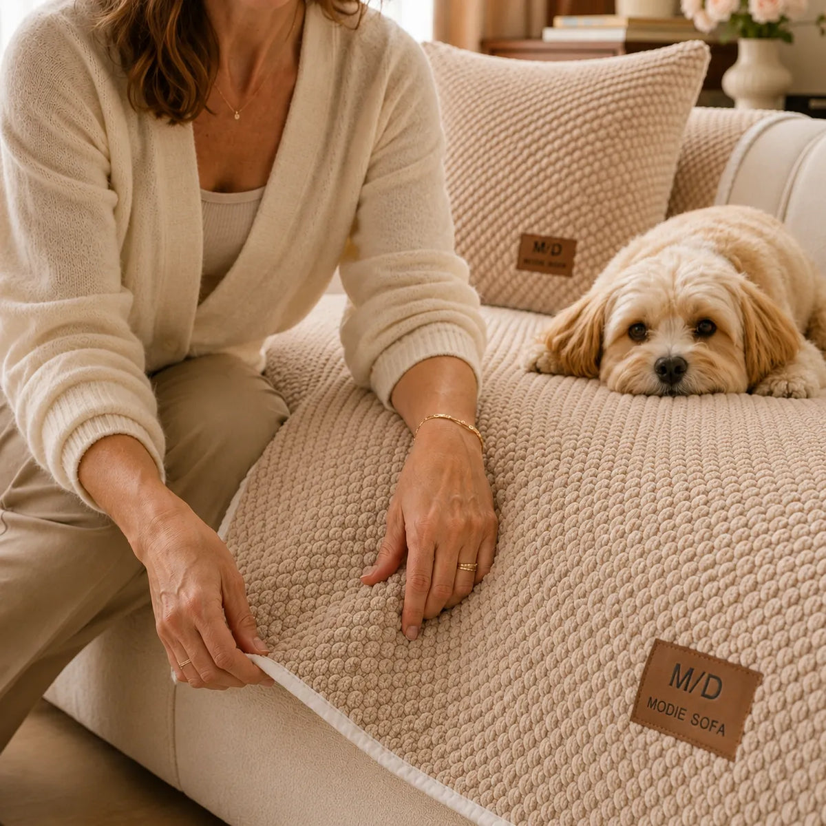 Pawtect – Non Slip Sofa Cover for Pets, Anti Slip Couch Protector, Plush Sectional Cover