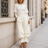 Marlow – Pleated Lantern Wide-Leg Trousers with Bow Cuffs