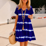 Solavia – Tie Dye Shift Dress V Neck Short Sleeve Summer