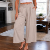 Wearbella – High Waisted Wide Leg Cropped Pants with Smocked Waist