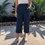 Velessa – High Waisted Wide Leg Cropped Pants with Pockets