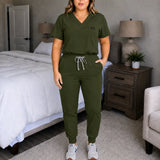Corelle – V-Neck Jogger Scrub Set with Drawstring Waist and Pockets