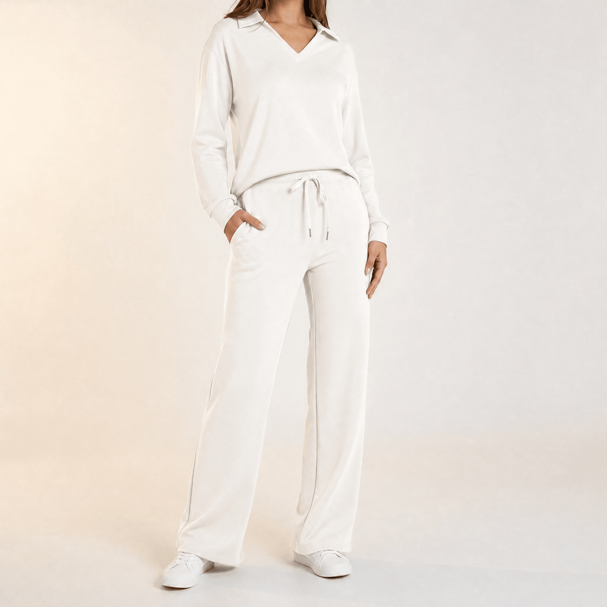 Velaire – V Neck Blouse and Wide Leg Pants Set
