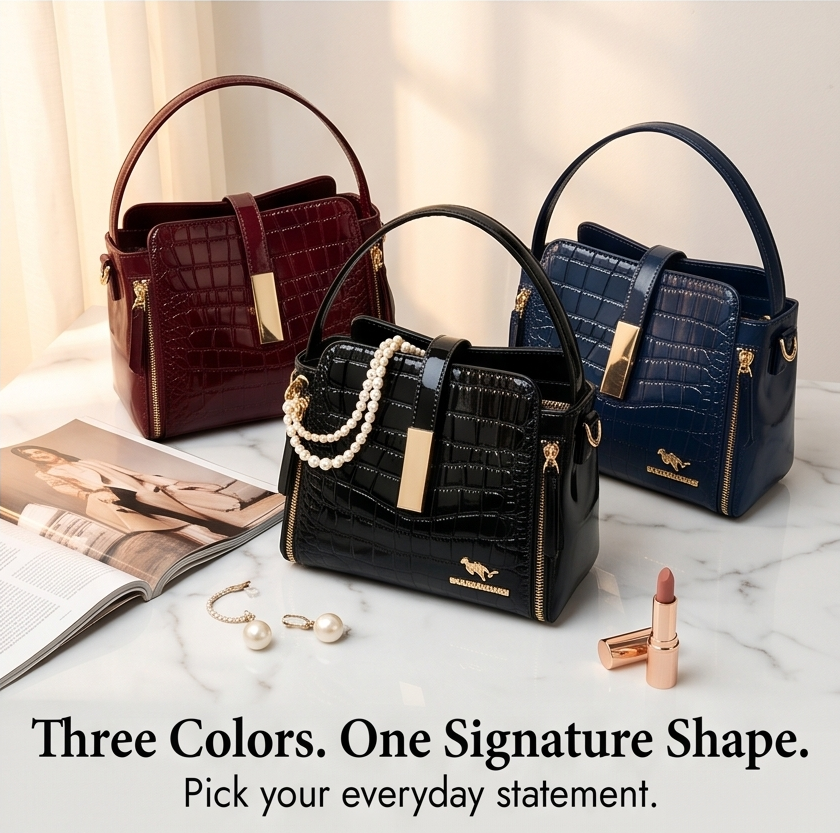 Velora – Glossy Croc Crossbody Handbag