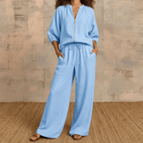 Veluna – Women's Linen Two-Piece Set with Gold Zip