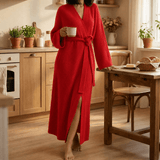 Velunna – Full-Length Semi-Velvet Wrap Robe for Women