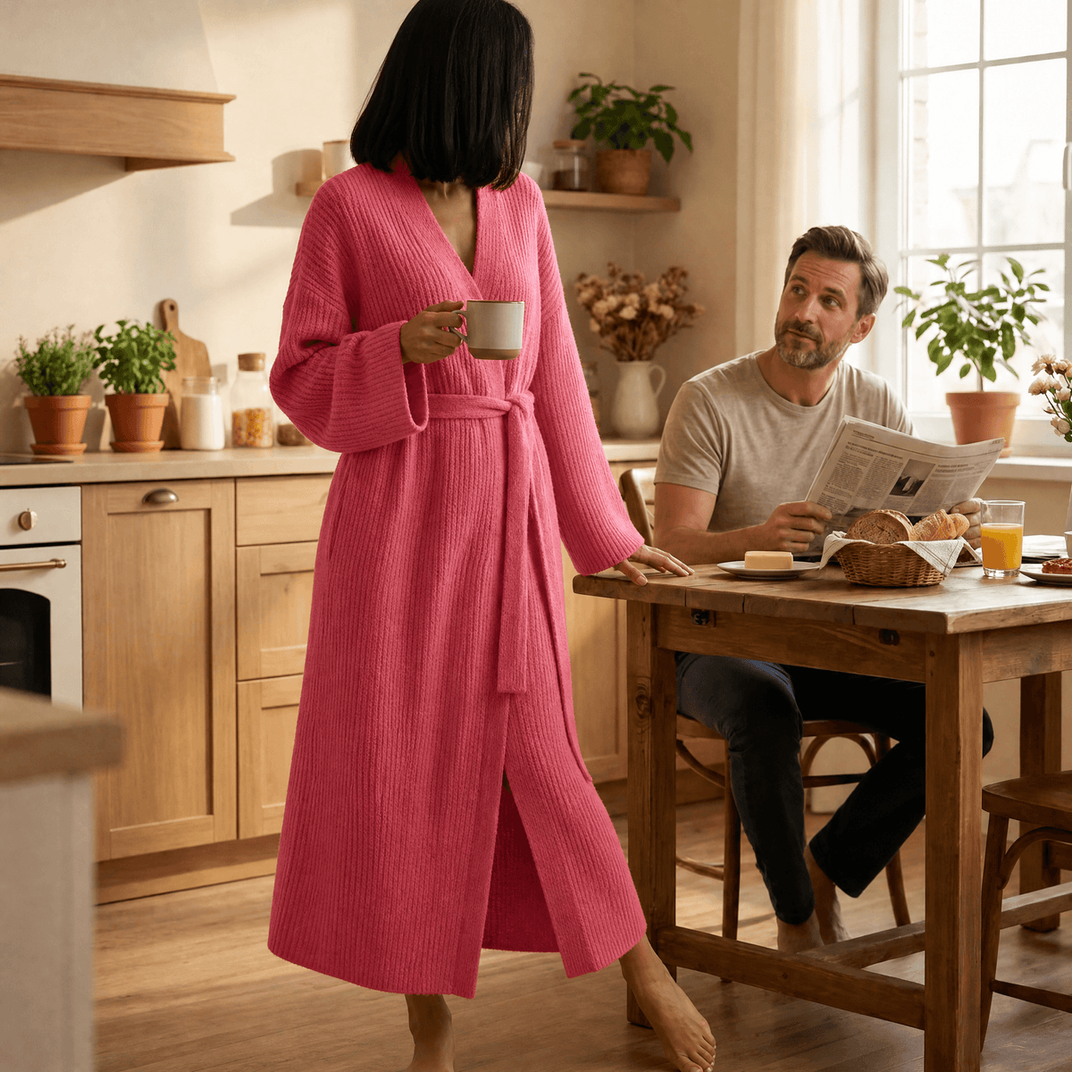 Velunna – Full-Length Semi-Velvet Wrap Robe for Women