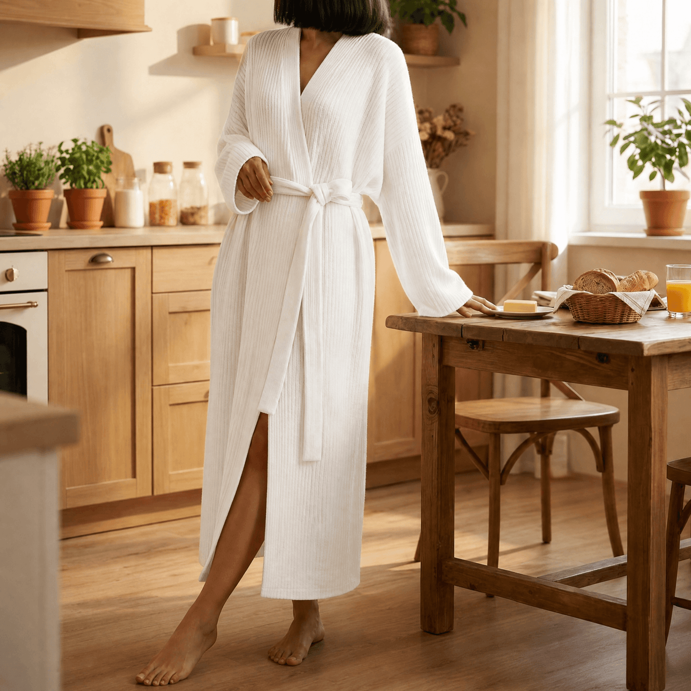 Velunna – Full-Length Semi-Velvet Wrap Robe for Women