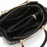Velura – Structured Top Handle Satchel with Crossbody Strap, V-Stitch, Gold Hardware