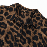 Veluxa – Leopard Print Cinched Waist Maxi Shirt Dress with Pockets