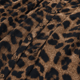 Veluxa – Leopard Print Cinched Waist Maxi Shirt Dress with Pockets