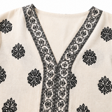 Verona – Boho Damask Print V-Neck Tunic Blouse with Bell Sleeves for Women
