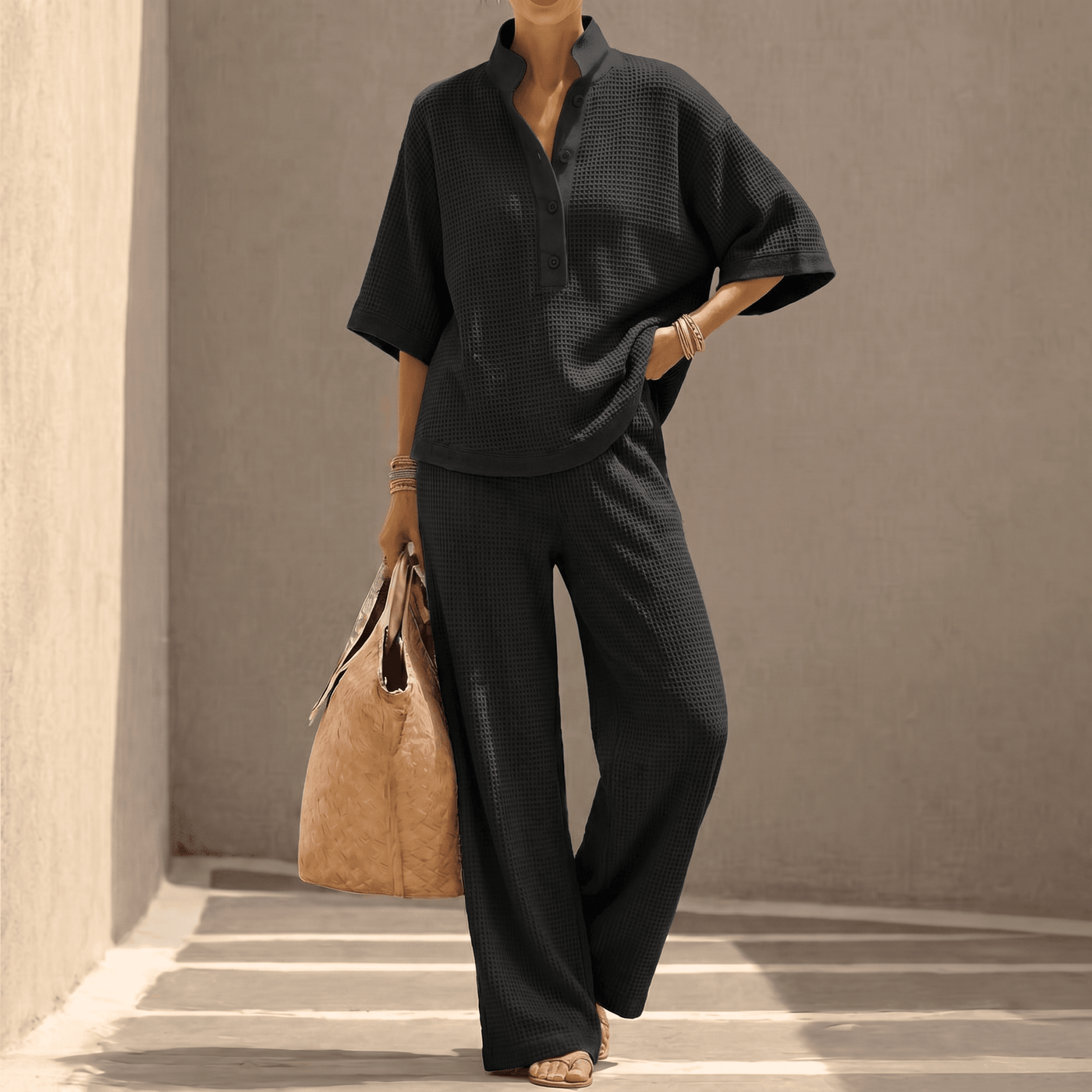 Vienelle – Women's Waffle-Knit Two-Piece Set