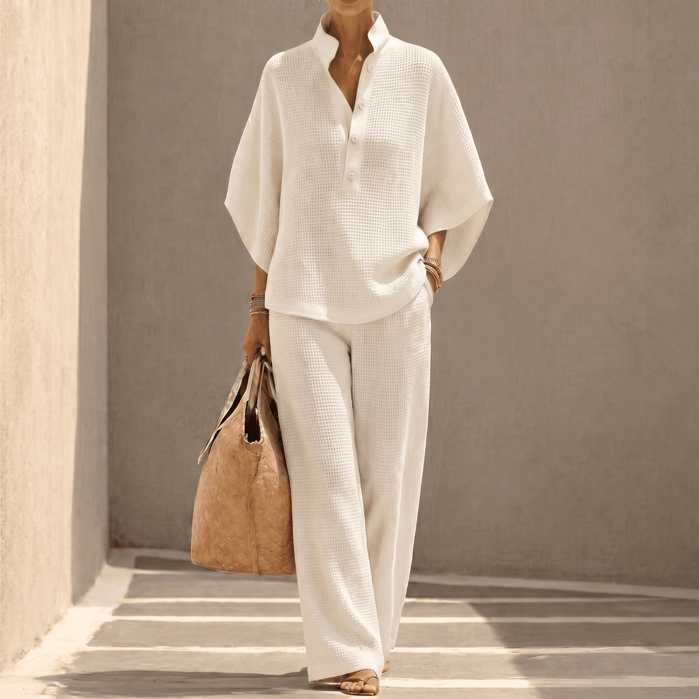 Vienelle – Women's Waffle-Knit Two-Piece Set