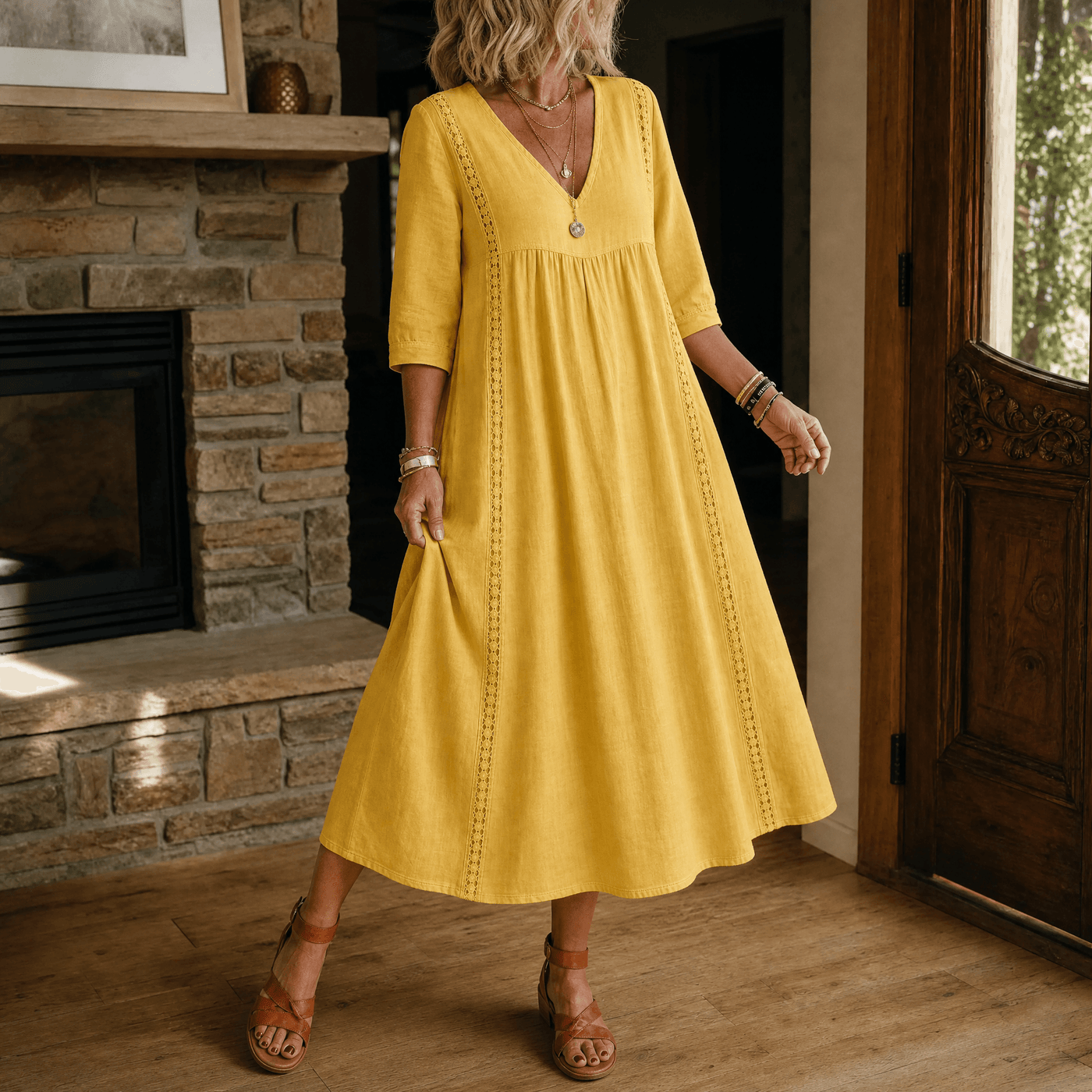 Virella – Women's Relaxed Midi Dress with Pockets
