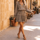 Vivara – V-Neck Ruffle Mini Dress with Lantern Sleeves