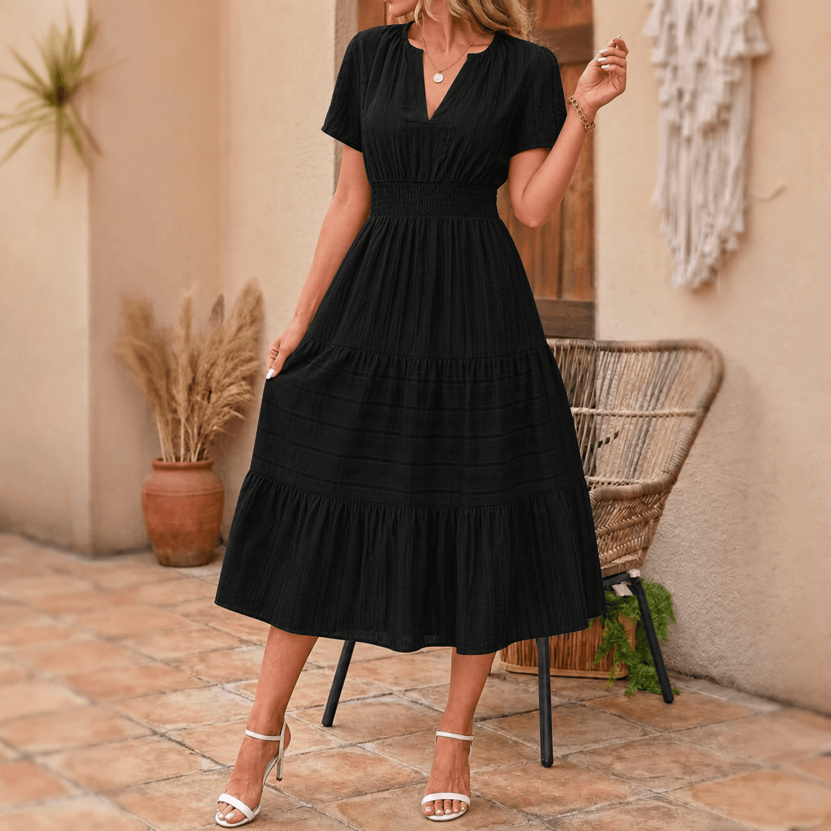 Vivara – Women's Flowing V-Neck Summer Maxi Dress
